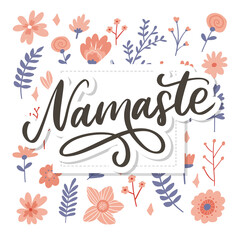 Hand drawn namaste card. Hello in hindi. Ink illustration. Hand drawn lettering background. Isolated on white background. Positive quote. Modern brush calligraphy.