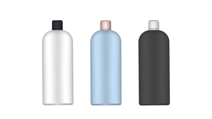 Set of plastic bottles. Realistic bottle. Good for shampoo or shower gel. Isolated. Vector.