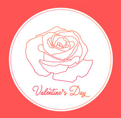 Hand drawn Rose flower with Valentine&rsquo;s day lettering. Simple two gradient colors Line Art. Celebration of Valentines concept. Vector illustration for banner, greeting card, template, postcard, event.