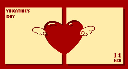 Valentine&rsquo;s day greeting card/14 February heart wings and text is a stencil paper design. For invitation template, postcard, banner, event.