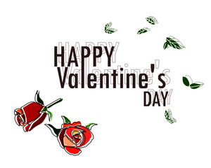 Handwritten of rose flower line and lead art with colorful and text art design on white background for Valentine&rsquo;s Day greeting card cover to template, banner, card, icon, logo, sign, event.