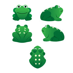 Collection of green frogs top view, front, left, right and back set cartoon vector set on a white background
