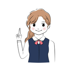 上を指さす会社員女性のイラスト　(上半身)