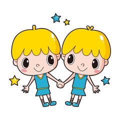 可愛らしい双子座のキャラクターのイラスト。
