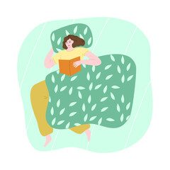 Woman sleeping in bed at home with book in hands