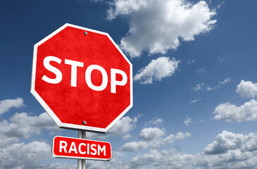 STOP RACISM - roadsign illustration message