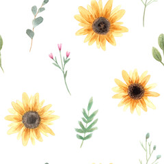 Hand drawn watercolor sunflower flower