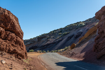 Road  in the middle of a beautiful volcanic landscape at La Palma Island