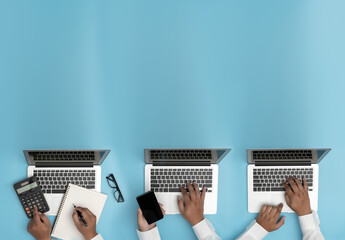 Business People Analyzing PROJECT MANAGEMENT updating work hard Data Analytics Statistics Information Business Technology