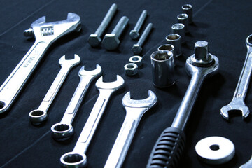 Hand Tools And Mechanics Wrenches Isolated 
