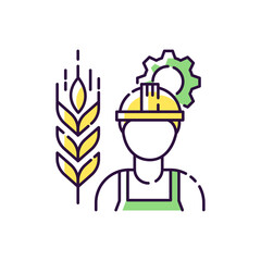 Agricultural engineer RGB color icon. Manufacturing worker to work in agribusiness. Crop cultivation specialist. Gemitation job professional. Farmer worker. Isolated vector illustration