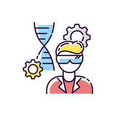 Biomedical engineer RGB color icon. Biotechnology field specialist. Professional employee to work in medical laboratory. Genetic engineering career. Microbiology work. Isolated vector illustration