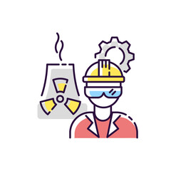 Nuclear engineer RGB color icon. Heavy production on industrial factory. Employee for distillery work. Petrochemical specialist. Chemical facility worker. Isolated vector illustration