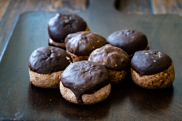 Homemade Chestnut Paste Cookies Covered with Chocolate.