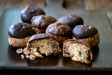 Homemade Chestnut Paste Cookies Covered with Chocolate.