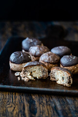 Homemade Chestnut Paste Cookies Covered with Chocolate.
