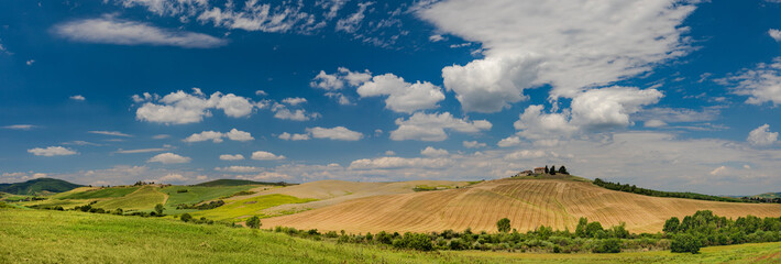 Beautiful and miraculous colors of green spring panorama landscape of Tuscany, Italy.