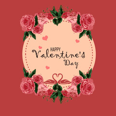 Happy Valentine's Day greeting card love letter vintage style/Rose flower with text on pink shade color background. For Valentine's day, Mother's and birthday greeting card design.