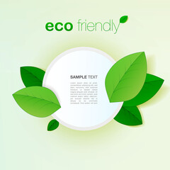 Minimal eco friendly graphic design with green leaves and round text box 
Eps 10 stock vector illustration