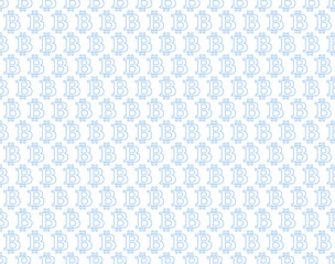 Abstract geometric pattern with bitcoin. A seamless vector background. White and blue ornament. Graphic modern pattern. Simple lattice graphic design