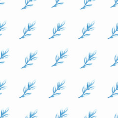 Fototapeta premium Seamless watercolor pattern with blue leaves