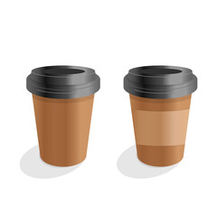 Paper coffee cup with sleeve no logo and without sleeve. Vector illustration.
