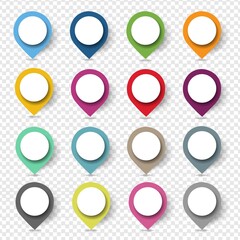 Colorful Location Pin Set Isolated Transparent Background With Gradient Mesh, Vector Illustration