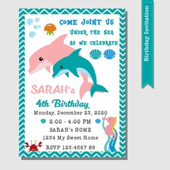 dolphin birthday invitation card