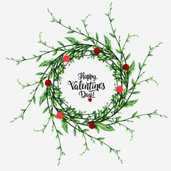 Happy Valentine&rsquo;s day greeting card love letter. Mini Rose flower and Mistletoe on white background and handwritten text with heart. For Valentines, mother&rsquo;s, wedding, celebration, christmas, birthday