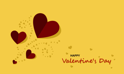 Valentine's Day greeting card with hearts paper and mini heart decoration with text on yellow background for Valentines, Mother's, Birthday cover to template, banner, card, postcard, wallpaper.
