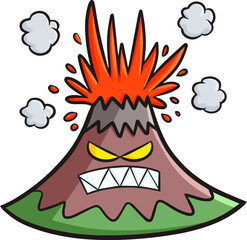 Funny and cute scary volcano erupted with angry expression