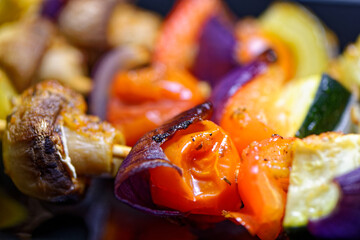 Vegetables skewers marinated in garlic and herbs sauce