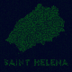 Digital Saint Helena logo. Island symbol in hacker style. Binary code map of Saint Helena with island name. Authentic vector illustration.