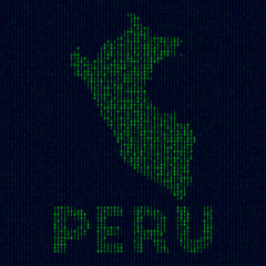 Digital Peru logo. Country symbol in hacker style. Binary code map of Peru with country name. Stylish vector illustration.