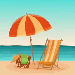 Summer beach sea holiday vector colorful illustration.