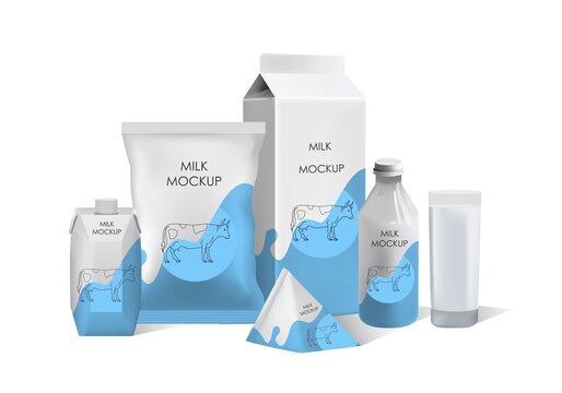 Milk packaging realistic vector mock up set
