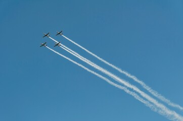 Air show polish airplanes and helicopters procession in Katowice, Poland