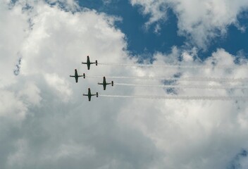 Air show polish airplanes and helicopters procession in Katowice, Poland