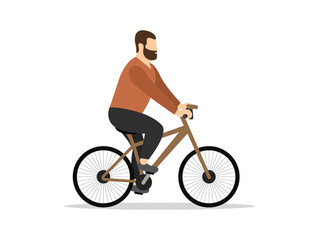 Man on a on bicycle. Guy is cycling. Flat style. Vector illustration.