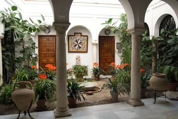Fototapeta na wymiar View of a typical Spanish inner courtyard, Cordoba, Andalusia, Spain.