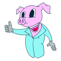 pig mascot thumbs up half body vector design illustration