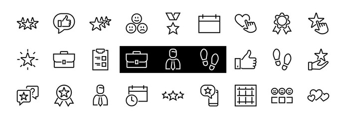 Fototapeta na wymiar Simple Set Feedback, reviews thin line icons. Evaluation, review, STAR, LIKE and much more, Editable stroke. Vector illustration