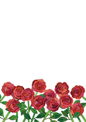 ベクター　12本の赤いバラのイラストフレーム　ダーズンローズ