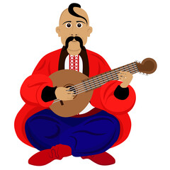 National folk musician in the Slavic style. Ukrainian bard on a white isolated background.