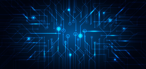 Abstract technology futuristic concept electronic circuit blue glowing on dark background