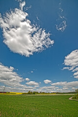 hdr landscape with white clouds on blue sky