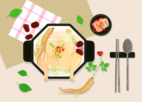 한국 전통음식 삼계탕 일러스트