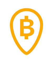 currency money icon in pin point symbol, THB coin thailand for flat icon style, thai token money baht with pointer pin symbol, illustration money medal thai yellow orange isolated on white