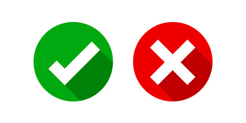 Fototapeta premium checkmark and x or confirm and deny circle icon button flat for apps and websites symbol, icon checkmark choice, checkbox button for choose, circle answer box for checklist, approval check sign button