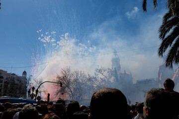 fireworks explosion in the valencia city hall square